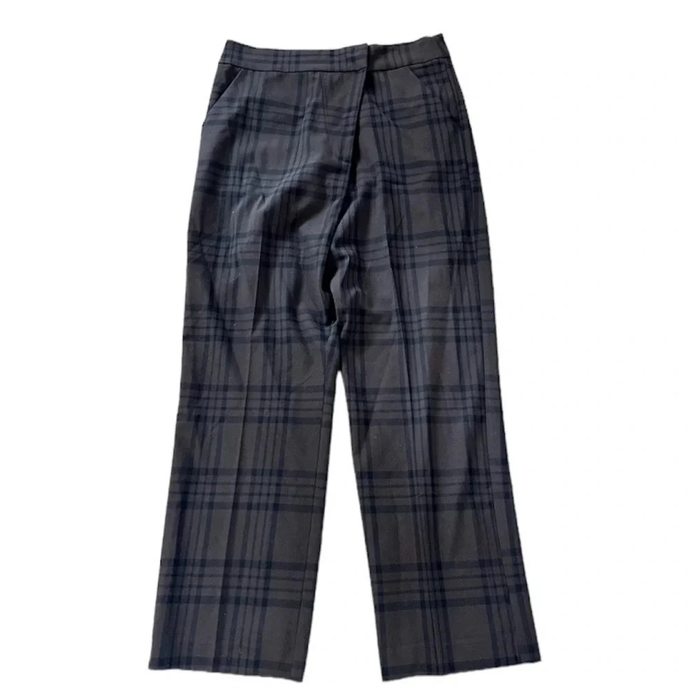 Zara Women's Brown High Waisted Checkered Plaid Wrap Buttoned Pants Size L GUC